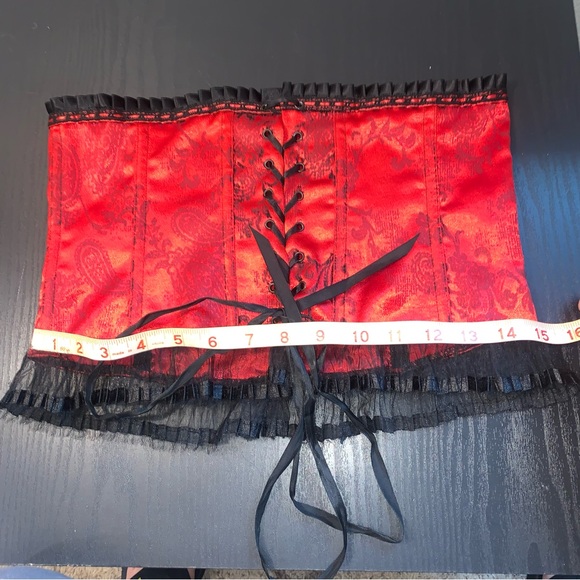 Sexy Red Satin and Black Lace and Embellishment Corset - Picture 9 of 12